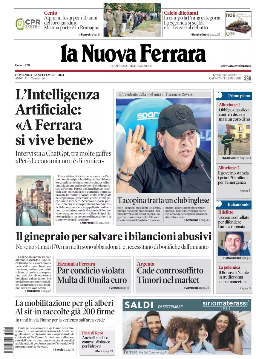 Prima-pagina-nuova ferrara-oggi-edizione-del-2024-09-22